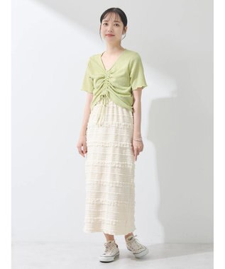 earth music&ecology ポコポコギャザードロストプルオーバー Lime Green