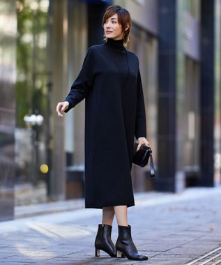 ICB 【WEB限定カラーあり】ウールブレンドスムース レイヤードデザインワンピース ブラック系