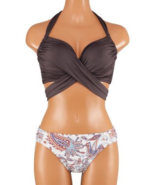 San-ai Resort（三愛水着楽園） ワコール定番商品カップ使用GHIカップの大きなお胸に対応【グラマラスフィット】クロスワイヤー水着　11EF-ML・13GHI-L LL【San-ai Resort（サンアイリゾート）】 ブラウン×オレンジ