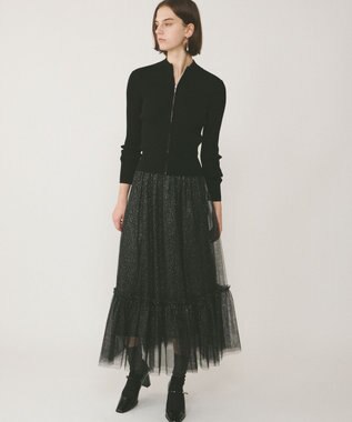 GRACE CONTINENTAL ラメチュールギャザースカート ブラック