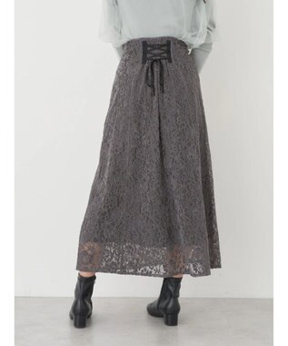 earth music&ecology モールレーススカート Charcoal Gray