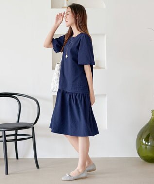 Tiaclasse L 【洗える】リップルピンタックワンピチュニック ネイビー