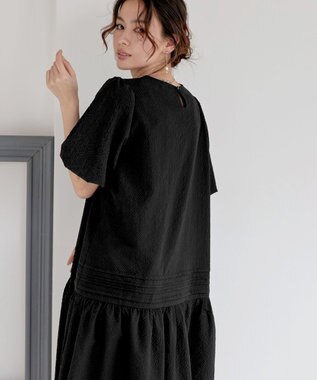 Tiaclasse L 【洗える】リップルピンタックワンピチュニック ブラック