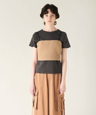 GRACE CONTINENTAL ニットライクレースビスチェ キャメル