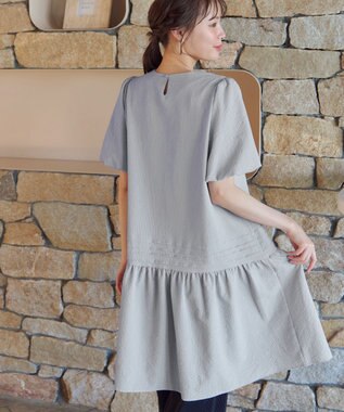 Tiaclasse L 【洗える】リップルピンタックワンピチュニック ライトグレー