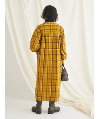 CRAFT STANDARD BOUTIQUE 先染めチェック（小）バンドカラー袖ＲＩＢ　ＯＰ Mustard