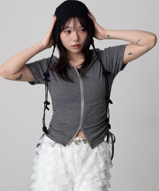 WEGO 半袖ドロストWジップパーカー 柄1