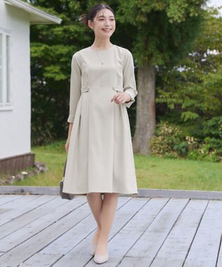 Tiaclasse L 【洗える】ウール調Aラインワンピース グレージュ