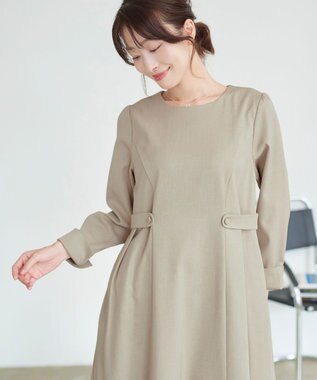 Tiaclasse L 【洗える】ウール調Aラインワンピース モカ