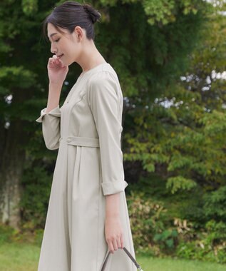 Tiaclasse L 【洗える】ウール調Aラインワンピース グレージュ