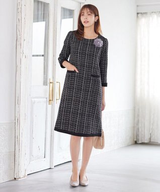 Tiaclasse ツイードAラインワンピース ブラック