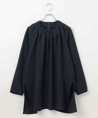 #Newans 【洗濯機可能】タックネックブラウス ネイビー