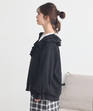 earth music&ecology 【裏毛】フリルカラーＺｉｐウラケブルゾン Black