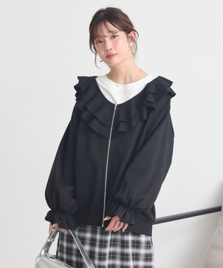 earth music&ecology 【裏毛】フリルカラーＺｉｐウラケブルゾン Black