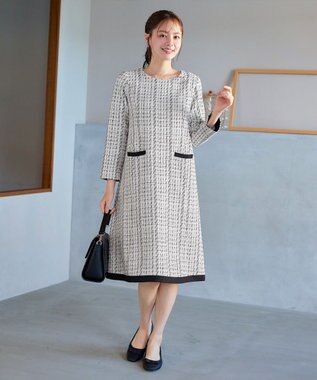 Tiaclasse ツイードAラインワンピース オフホワイト