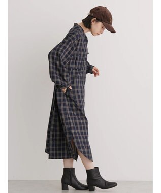 AMERICAN HOLIC イージーケアＷポケットシャツワンピース Check Navy