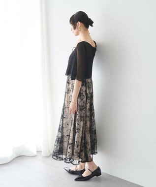 YECCA VECCA 【2点SET】フラワー柄スパンコール刺繍ドレス Ivory