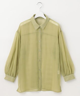 Feroux シアーチェック ブラウス ライトグリーン系