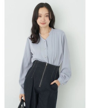 earth music&ecology タックブラウス Grayish Blue