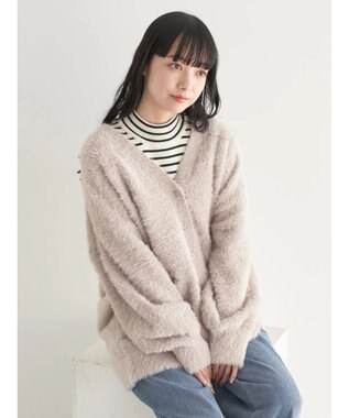 earth music&ecology ロングシャギーＶネックカーディガン Beige