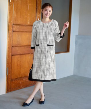 Tiaclasse ツイードAラインワンピース オフホワイト