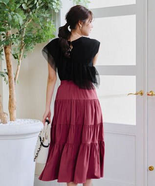 Tiaclasse 【洗える】フリルチュールレーストップス ブラック