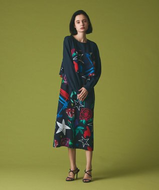 GRACE CONTINENTAL プリントコンビドレス ネイビー