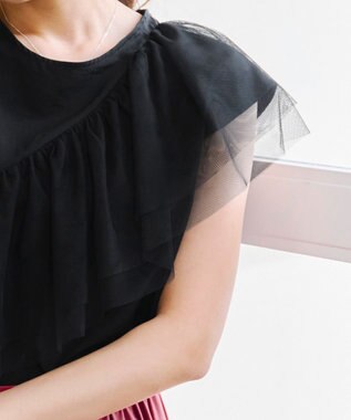 Tiaclasse 【洗える】フリルチュールレーストップス ブラック