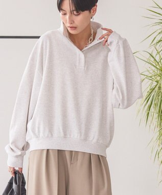 AMERICAN HOLIC 襟付き刺繍入りミニ裏毛プルオーバー Oatmeal