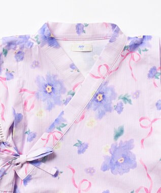 ANY KIDS 【洗濯機可能】簡単帯付き 甚平セット ラベンダー×花柄