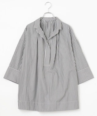 #Newans 【ANSWER for ヘルシーカジュアル】ワイドスリーブシャツ グレー系ストライプ