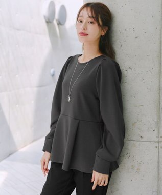 Tiaclasse 【洗える】ダイバー裾フレアプルオーバー チャコールグレー