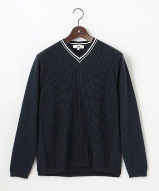 JOSEPH ABBOUD 【オーガニックコットン】JOE COTTONエアーパールリブ ニット ダルブルー系