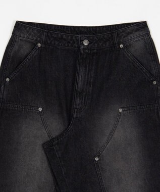 WEGO ワーカーズダブルニーデニムパンツ デニムブラックソノタ