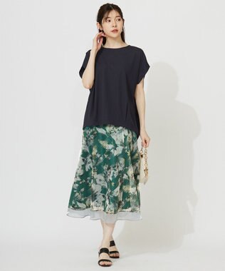 ANY SIS 【接触冷感・UVカット・洗える】ハイストレッチスムースフレンチスリーブ カットソー ネイビー