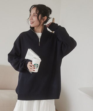 WEGO 【ユニセックス着用ITEM】ミラノリブハーフジッププルオーバー ネイビー