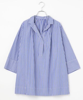 #Newans 【ANSWER for ヘルシーカジュアル】ワイドスリーブシャツ ブルー系ストライプ