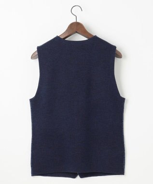 JOSEPH ABBOUD 【洗える/ソフトな肌触り/軽い】シェニールヤーンジャカードニット ベスト ダルブルー系