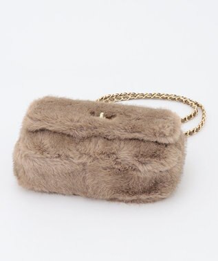 23区 フェイクファーチェーン ショルダー バッグ ブラウン系