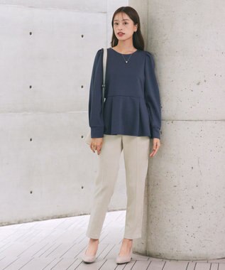 Tiaclasse 【洗える】ダイバー裾フレアプルオーバー ブルー