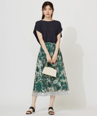 ANY SIS S 【接触冷感・UVカット・洗える】ハイストレッチスムースフレンチスリーブ カットソー ネイビー