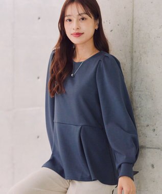 Tiaclasse 【洗える】ダイバー裾フレアプルオーバー ブルー