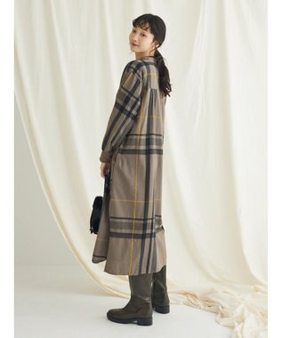 CRAFT STANDARD BOUTIQUE 先染めチェック（大）バンドカラー袖ＲＩＢ　ＯＰ Khaki