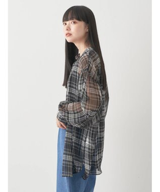 earth music&ecology シアーチェックシャツ Check Black