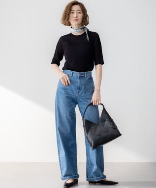 23区 L 【洗える】シャイニーシアー リブ ニット ブラック系