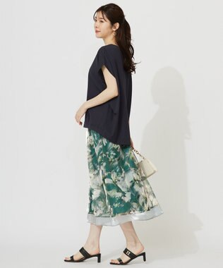 ANY SIS 【接触冷感・UVカット・洗える】ハイストレッチスムースフレンチスリーブ カットソー ネイビー