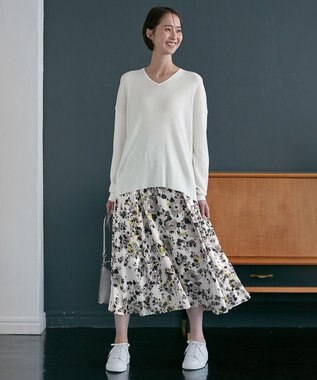 自由区 【XSサイズ～/洗える/セット着用可】ドライコットンハイゲージVネック ニット アイボリー系