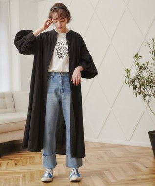 WEGO 【ANGIE VINTAGE】ボリュームスリーブ バンドカラー シャツワンピース ブラック