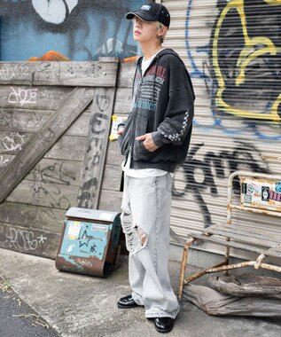 WEGO 【ユニセックス着用ITEM/MLサイズ展開】パウダーブリーチグラフィックZIPパーカー 柄2