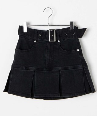 WEGO ベルト付デニムプリーツスカパン ブラック